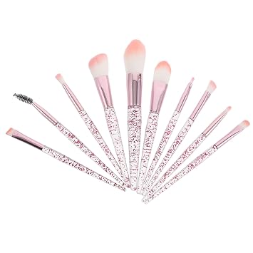 10pcs Handle Eyeshadow Brush Set with Glitter, Eyebrow and Highlighter Brushes for Travel and Professional Eye Makeup