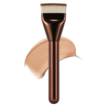 Brocha de base plana, cepillo de base de espátula coreana con cerdas densas, cepillo profesional de maquillaje facial para mezcla de líquidos y crema (café)