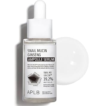 APLB Snail Mucin Ginseng Ampolla Serum | SNAIL MU GIN CEN 39.2% 1.35 FL.OZ/Korean Skincare, Cuidado de las arrugas, Cuidado de los poros, Mejora la elasticidad para una piel firme
