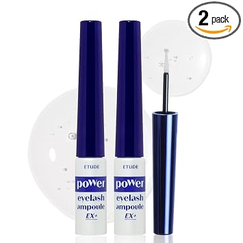 ETUDE Power - Juego de ampolla de suero para pestañas 1+1, tratamiento de pestañas y cejas, infusión de cafeína, punta ultra delgada, crecimiento de pestañas para ojos sensibles, maquillaje coreano