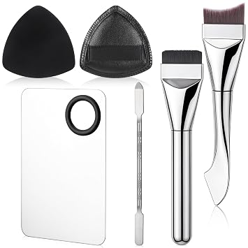 Paleta de mezcla de maquillaje, 6 piezas, brocha de base plana, espátula de maquillaje de doble extremo, cepillo de maquillaje para mujeres, cosméticos faciales, arte de uñas, mezcla de
