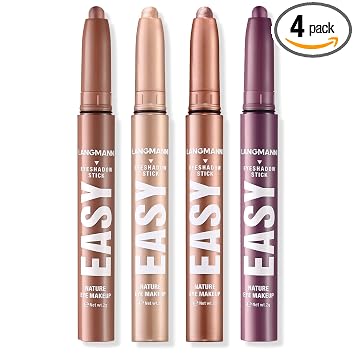 LANGMANNI Barra de sombra de ojos, 4 piezas, juego de lápices de sombra de ojos multicolor resistente al agua, kit de maquillaje de ojos cremoso de larga duración, barra de contorno de tonos naturales