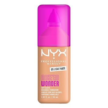 NYX PROFESSIONAL MAKEUP Make 'Em Wonder - Base de maquillaje líquida 24 horas con un acabado mate suave, cobertura completa para construir, 09 color piel claro
