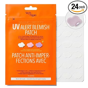 Solo Vegan - 24 calcomanías de detección UV para protección solar, parche contra manchas, aplicador de protector solar, saber cuándo volver a aplicar protector solar para ayudar a prevenir quemaduras