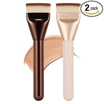 Brocha de base plana, cepillo de base de espátula coreana con cerdas densas, cepillo profesional de maquillaje facial para mezcla de líquidos y crema (beige y café)