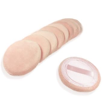 10 piezas de almohadillas de algodón para maquillaje en polvo con cinta LOOKSEVEN, para polvo suelto y base, 6 cm (Beige)