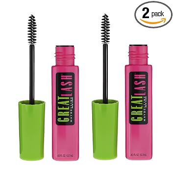 Maybelline Great Lash Maquillaje de Máscara Lavable, Fórmula Voluminizadora que Acondiciona y Engrosa las Pestañas, Color Negro Muy Profundo, 2 Unidades