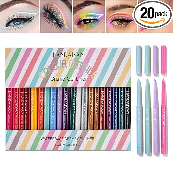 Juego de 20 delineadores de ojos de colores, delineador de ojos colorido