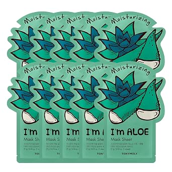 TONYMOLY Mascarillas faciales con texto en inglés "I'm Face Sheet Masks" - Hidratante y calmante para el cuidado de la piel