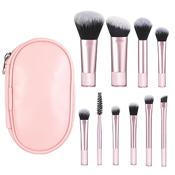10 brochas de maquillaje de viaje con bolsa, cepillo cosmético, mini
