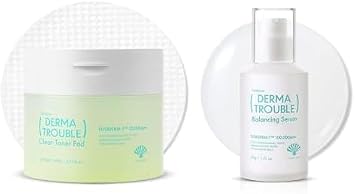 Derma Trouble - Paquete de almohadillas de tóner y suero equilibrante – Exfoliación, control de sebo, cuidado de los poros, LHA y PHA, cuidado de la piel coreano para piel con baches, puntos