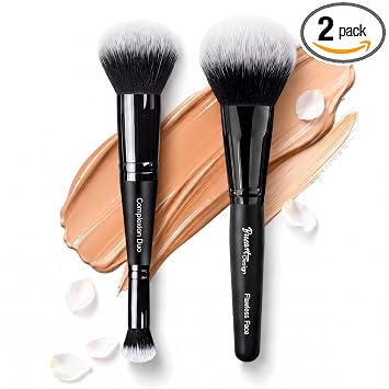Bueart Design - Juego de brochas de maquillaje de doble punta para base y corrector, cepillo de mezcla 2 en 1 para base líquida y crema, contorno, bronceador, rubor e iluminador, cerdas veganas suaves