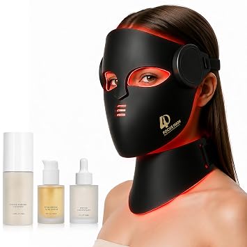Máscara de terapia de luz LED 4D con ajuste de contorno para cara y cuello, máscara de terapia de luz roja con 7 colores y luz NIR, máscara facial recargable inalámbrica para cuidado de la piel en
