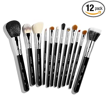 Sigma Beauty Juego de brochas esenciales de maquillaje – Juego de brochas de maquillaje de grado profesional con fibras premium y mangos elegantes y duraderos para cara y ojos, incluye 12 brochas de