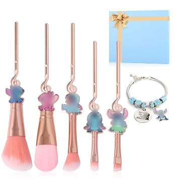 Juego de pinceles cosméticos con temática de anime (6 piezas) con pulsera, perfecto para mujeres jóvenes