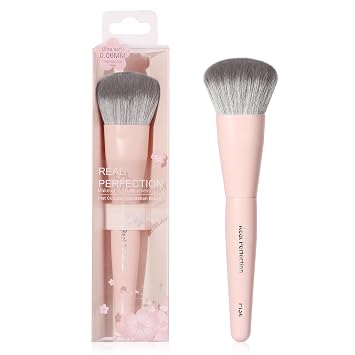 REAL PERFECTION Brocha de base para pulir, cepillo profesional de maquillaje facial para aplicación sin rayas, adecuado para todas las pieles sintéticas sin crueldad animal cepillo de belleza para base de crema líquida bronceador