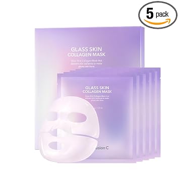 Cell Fusion C Máscara de colágeno para piel de vidrio, 1.23 onzas x 5 hojas, máscara de hidrogel durante la noche con triple colágeno, hidratante y relleno, cuidado de la piel coreano