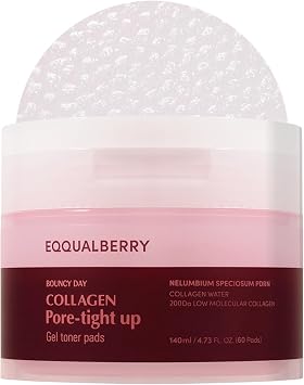 EQQUALBERRY Almohadillas de tóner de gel de colágeno para cerrar poros – Almohadilla coreana de gelatina para cerrar poros con colágeno de absorción profunda, fórmula hidratante y reafirmante, 4.73
