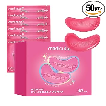medicube Jelly Eye Mask PDRN Pink Collagen | Parches de hidrogel para ojos con PDRN, colágeno, NAD | Refrescante para ojos hinchados y cansados | Reafirmante para el aspecto de arrugas, líneas finas |