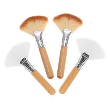4pcs Large Fan Makeup Brushes Set, Soft Synthetic Bristles, Facial Powder and Highlighter Applicator, Long Handle Wooden Style, Suitable for Professional and Daily Makeup