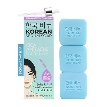 GreenLabel Jabón coreano para el acné CICA con ácido salicílico y azelaico, limpieza profunda y control de aceite para pieles sensibles y propensas a manchas (3 x 2.12 oz)