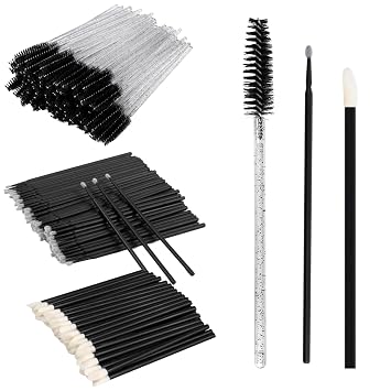 Kit de 300 suministros de extensión de pestañas, hisopos de micro algodón desechables con cepillo de pestañas, cepillo de labios, aplicador de varita, kit de extensión de pestañas, kit de varita de belleza (negro)