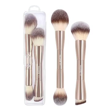 MAANGE - Brochas de maquillaje para base, 2 piezas de brochas de maquillaje de doble punta para mezclar polvo líquido, corrector, crema, colorete y polvo compacto (dorado)