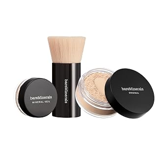 Kit Original Get Started de bareMinerals, Set de Maquillaje de 3 Piezas que Incluye Base Mineral Suelta Original de Tamaño Completo SPF 15, Brocha Beautiful Finish de Tamaño de Viaje y Polvo Fijador