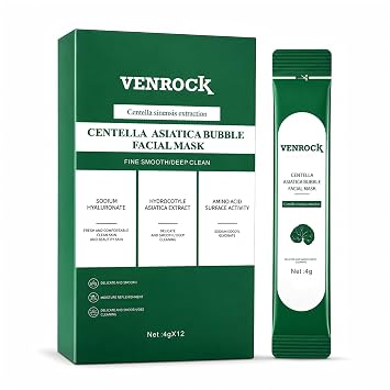 VENROCK - Máscara facial de burbujas Centella Asiatica autoespumante para limpieza profunda de poros, control de aceite y piel propensa a puntos negros, sobres aptos para viajes, 4 gx12