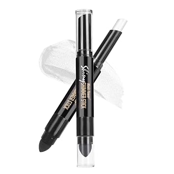Music Flower Lápiz iluminador, resaltador de doble punta con cepillo de esponja, brillante, impermeable, de larga duración, suave, plateado, brillo brillante, lápiz de maquillaje facial, 1 unidad