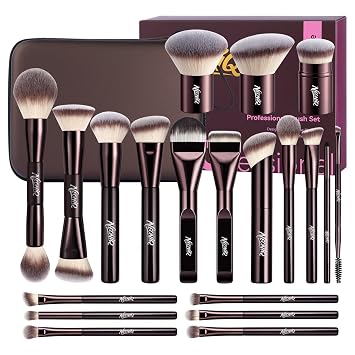 20PCS pinceles de maquillaje de viaje con estuche (marrón)