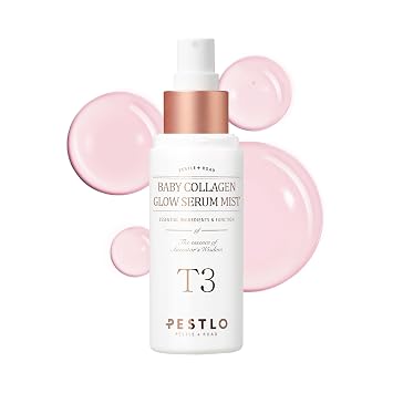 PESTLO T3 Baby Collagen Glow Serum Mist Spray (1.7 onzas líquidas) – Cristal coreano Serim 75.4% Reallagen/T3 colágeno vegano, PDRN, complejo fitoaminoácido, Voluform para elasticidad, resplandor y firmeza