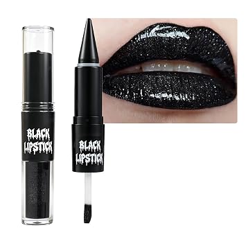Kit de lápiz labial líquido negro 2 en 1 y lápiz delineador de labios para