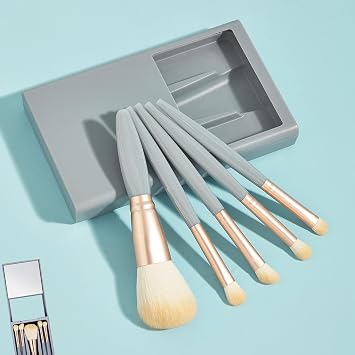 Juego de brochas de maquillaje de viaje fáciles de tomar, juego de viaje de brochas de maquillaje – Sombra de ojos y sombra de ojos, kit de pinceles cosméticos de función completa (azul)