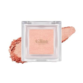 Resaltador Glint (Rose Peach, 0.08 onzas) maquillaje coreano para el cuidado de la piel iluminado, iluminador horneado. Perlas hidratantes y microbrillantes para mejillas y ojos