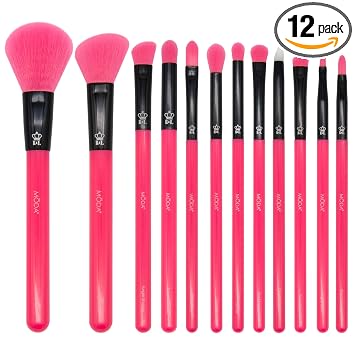 MODA Juego de brochas de maquillaje rosa neón, 12 brochas coloridas para