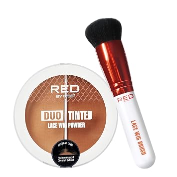 RED by Kiss Juego de cepillo para peluca de encaje con polvo tintado – Acabado mate, control de aceite, ligero, de larga duración, combinación y juego de duo de tonos