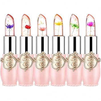 6 lápices labiales de gelatina de flores, juego de brillo de labios que