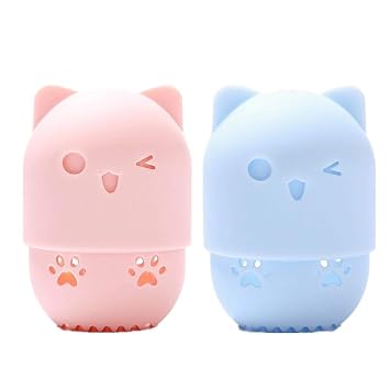 2 piezas de belleza Licuadora Titular de esponja de maquillaje Licuadora de belleza Estuche de viaje Lindo gato forma cosmética esponja secador titular