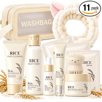 Set de cuidado de la piel de arroz, 11 piezas de cuidado facial coreano de