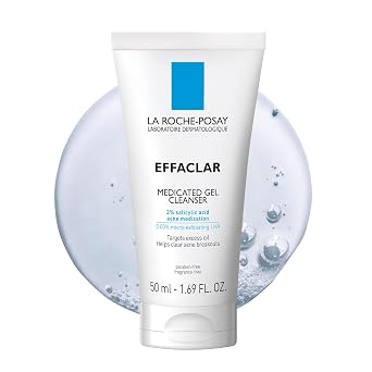 La Roche-Posay Effaclar Limpiador en gel medicado, Limpiador de ácido salicílico al 2% + LHA + Glicerina, Espuma facial contra el acné probada por dermatólogos, Limpia y previene los brotes de acné