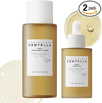 SKIN1004 Madagascar Centella TECA - Juego de tóner y ampolla, tóner calmante con LHA para una exfoliación suave, suero hidratante con TECA y PDRN para soporte de barrera de humedad y equilibrio de