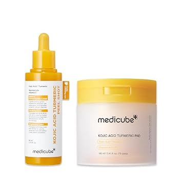 medicube Peel & Wipe Clarifying Duo: Almohadillas de tóner de cúrcuma Peel Shot y ácido kójico | Exfoliación suave y rutina de refinación de textura | Ideal para calmar, equilibrar, suavizar el tono y la textura desiguales de la piel