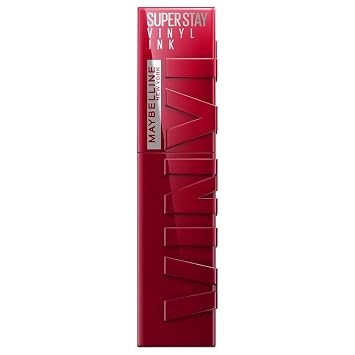 Maybelline SuperStay Vinyl Ink - Labial líquido de larga duración, sin transferencia, color altamente pigmentado y brillo instantáneo, modelo Royal, Lápiz labial rojo vino profundo, 0.14 onzas