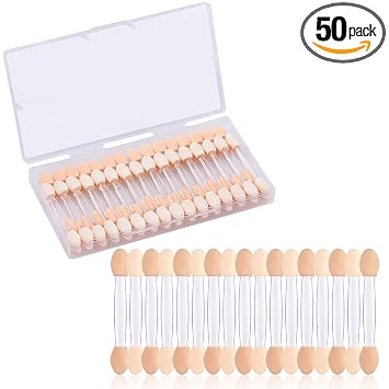 Aplicadores de esponja de sombra de ojos desechables transparentes, 50 unidades de doble cara aplicador de sombra de ojos palitos con caja