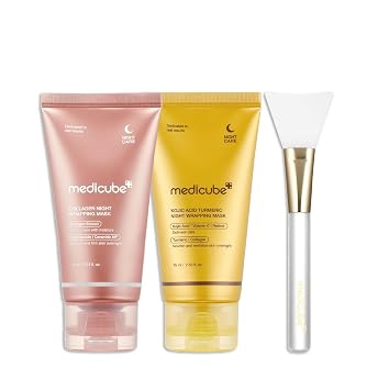 medicube - Máscara viral para toda la noche, mascarilla de colágeno y ácido kójico, cepillo de gelatina