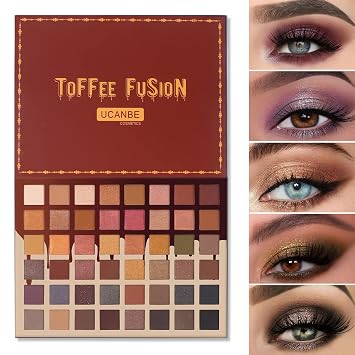 UCANBE Toffee Fusion - Paleta de sombras de ojos nude, 48 tonos neutros, paleta de maquillaje de sombras de ojos Naked, kit de maquillaje mate glitter shimmer de alta pigmentación para mujeres y niñas