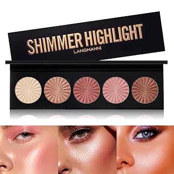 LANGMANNI - Paleta de polvos iluminadores faciales de 5 colores, maquillaje iluminador