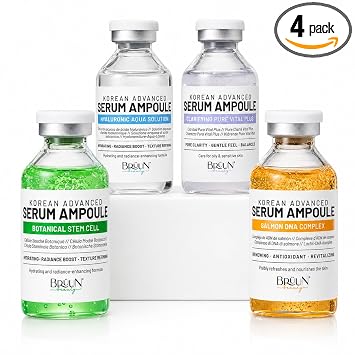 BRÜUN Advance Microneedling Suero coreano – Kit de 4 ampollas de refuerzo diferentes para cara y cuerpo incluyendo (AC + SC + SD + Sueros de control HY) – Uso con o sin Dr. Pen