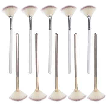 ULTECHNOVO 10pcs Fan-shaped Makeup Brushes Set Powder Brush Highlighter Contouring for Facial Mask Application Esthetician Supplies with Silver and Light Gold Handles